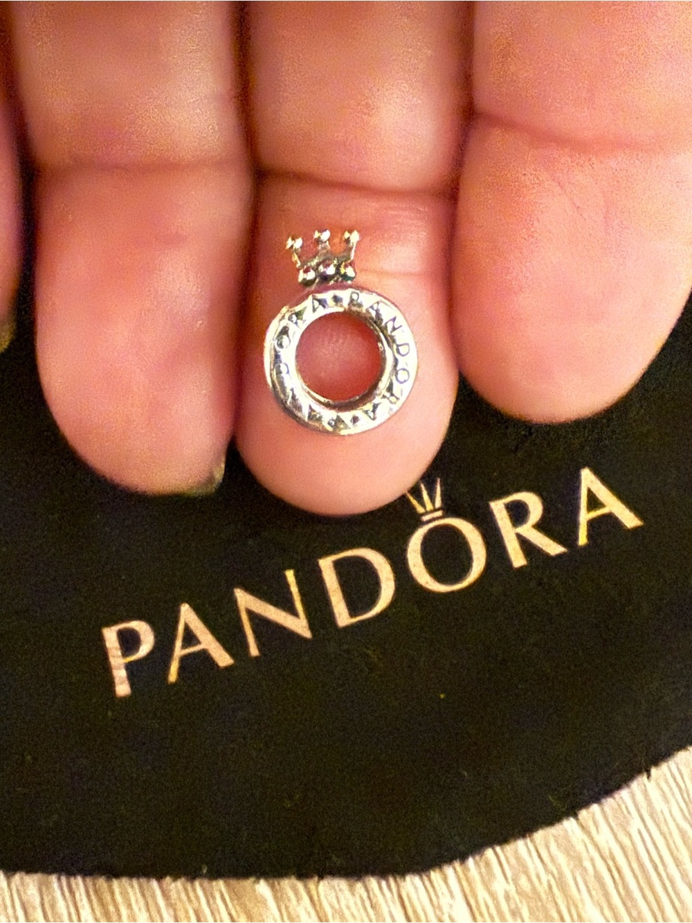 Pandora Silver Crown Circle Charm with Clear Accents
